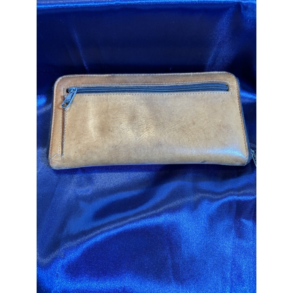 Vintage-Style Brown Zip Around Wallet Clutch Distressed Faux Leather [V] - Picture 4 of 7